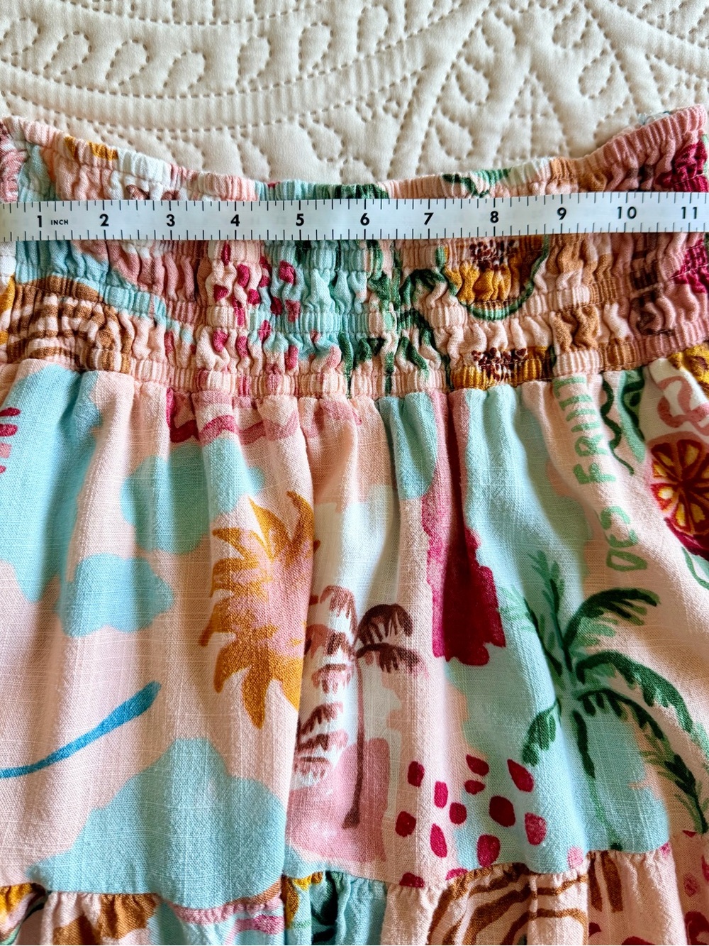 Paper Heart Smocked Waist Tropical Fruit Linen Blend Midi Skirt with Pockets - Picture 7 of 7